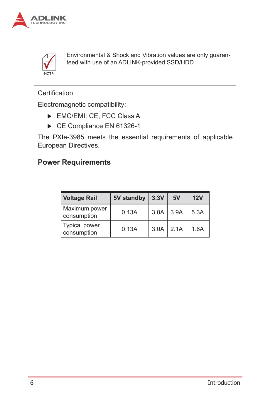 Power requirements | ADLINK PXIe-3985 User Manual | Page 18 / 62