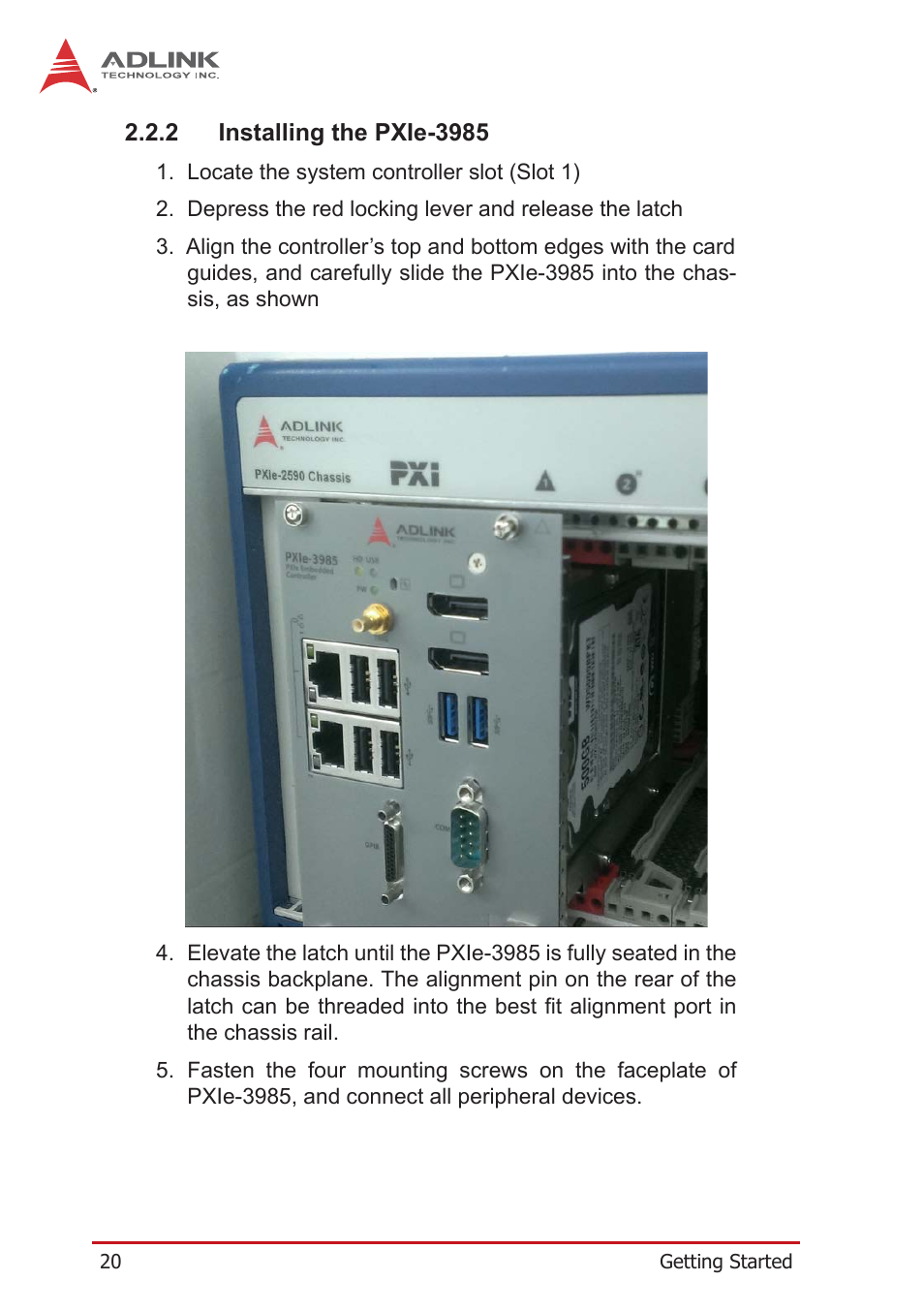 2 installing the pxie-3985, Installing the pxie-3985 | ADLINK PXIe-3985 User Manual | Page 32 / 62