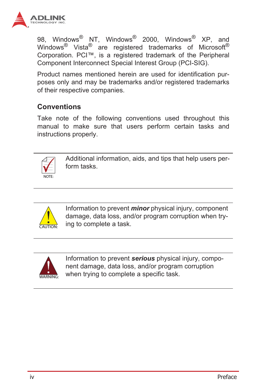 Conventions | ADLINK PXIe-3985 User Manual | Page 4 / 62