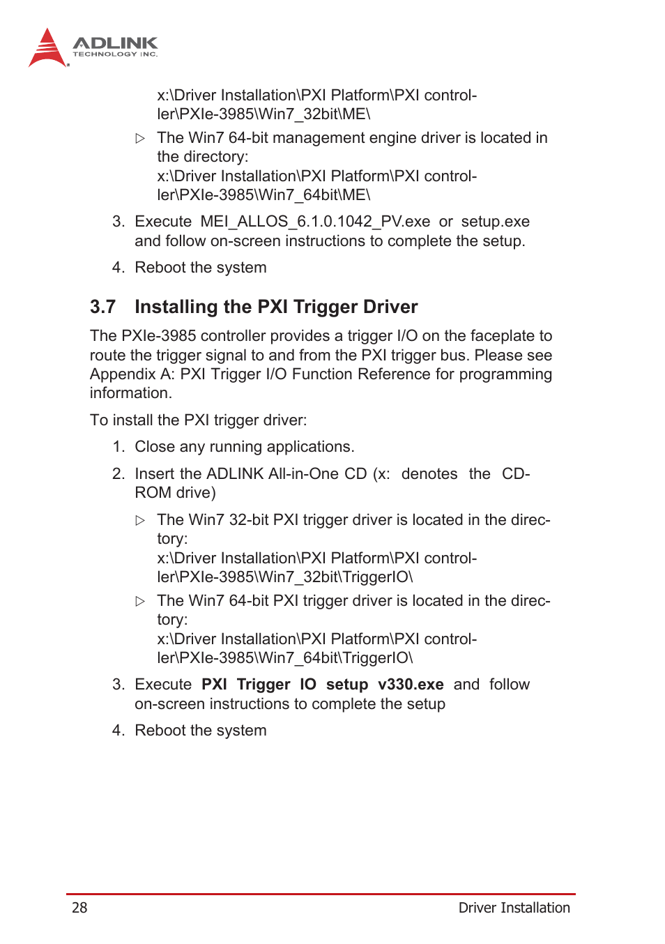 7 installing the pxi trigger driver, Installing the pxi trigger driver | ADLINK PXIe-3985 User Manual | Page 40 / 62