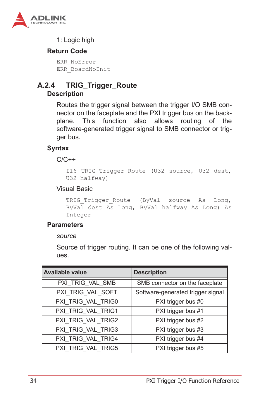 A.2.4 trig_trigger_route, A.2.4, Trig_trigger_route | ADLINK PXIe-3985 User Manual | Page 46 / 62
