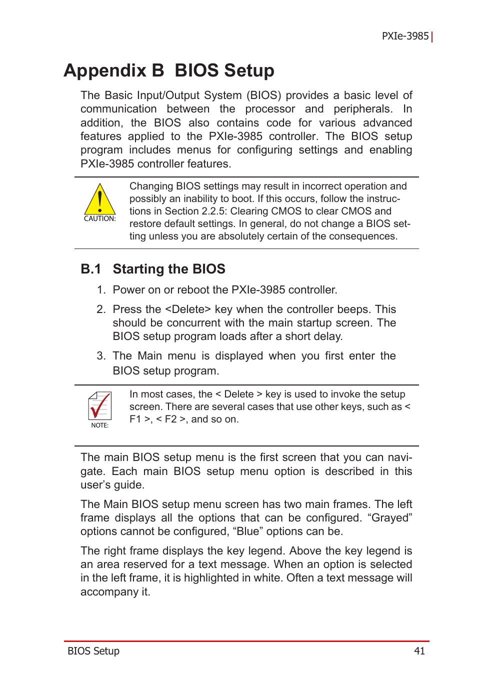Appendix b bios setup, B.1 starting the bios, B appendix: bios setup | Starting the bios | ADLINK PXIe-3985 User Manual | Page 53 / 62