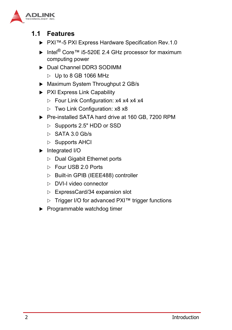 1 features, Features | ADLINK PXIe-3975 User Manual | Page 14 / 72