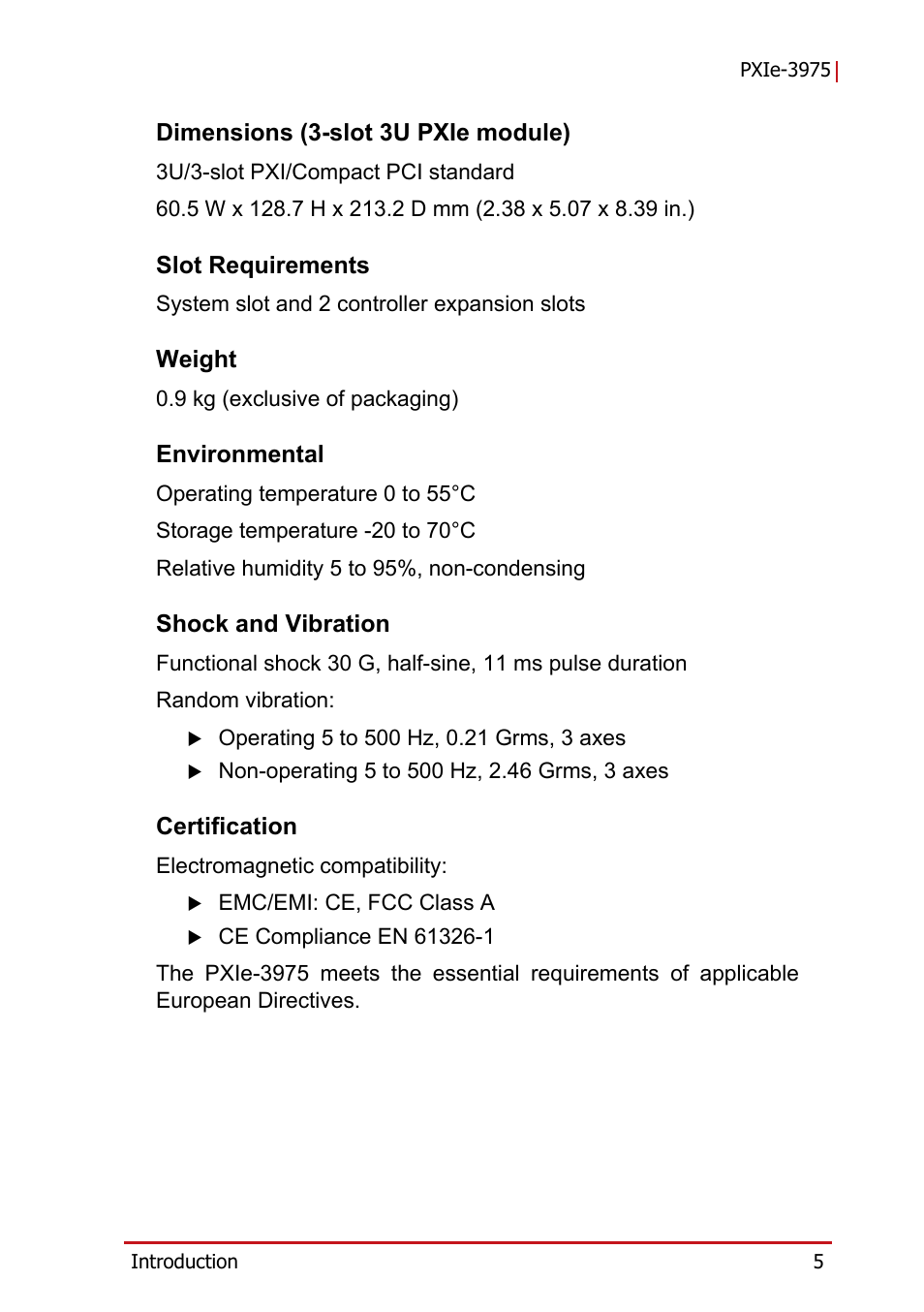 Dimensions (3-slot 3u pxie module), Slot requirements, Weight | Environmental, Shock and vibration, Certification | ADLINK PXIe-3975 User Manual | Page 17 / 72