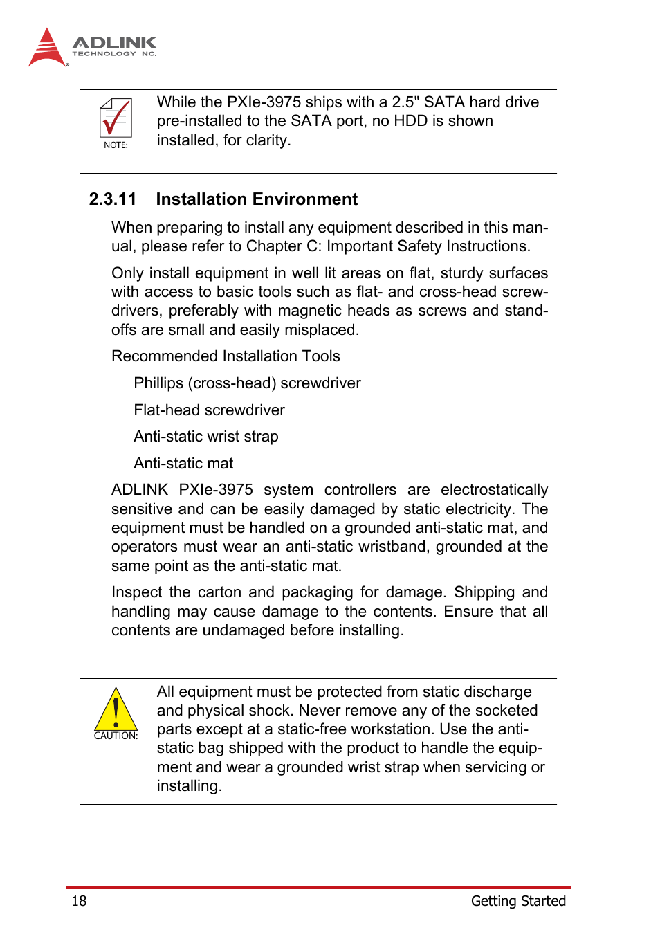 11 installation environment, Installation environment | ADLINK PXIe-3975 User Manual | Page 30 / 72