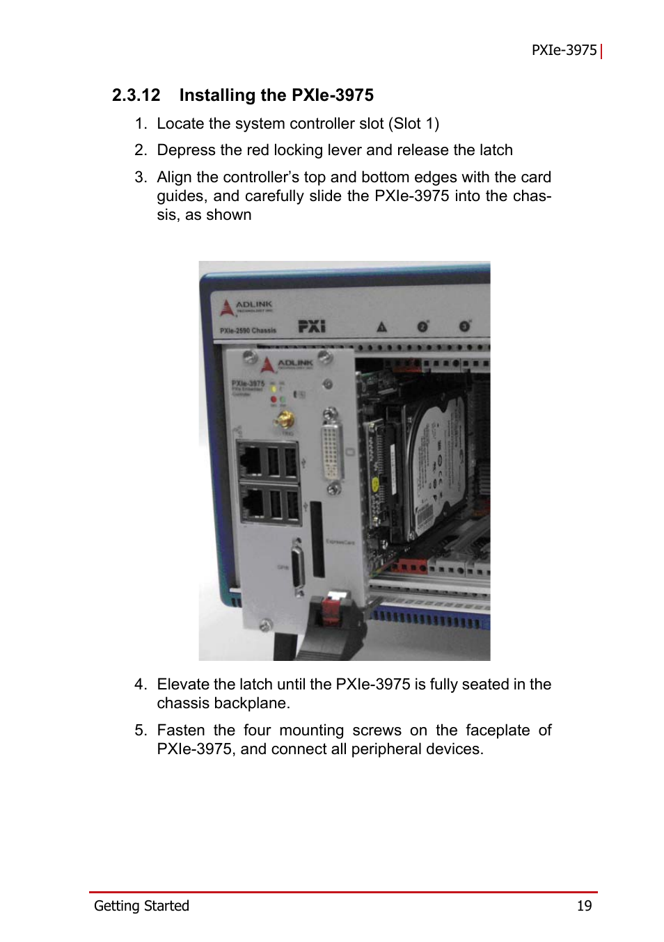 12 installing the pxie-3975, Installing the pxie-3975 | ADLINK PXIe-3975 User Manual | Page 31 / 72