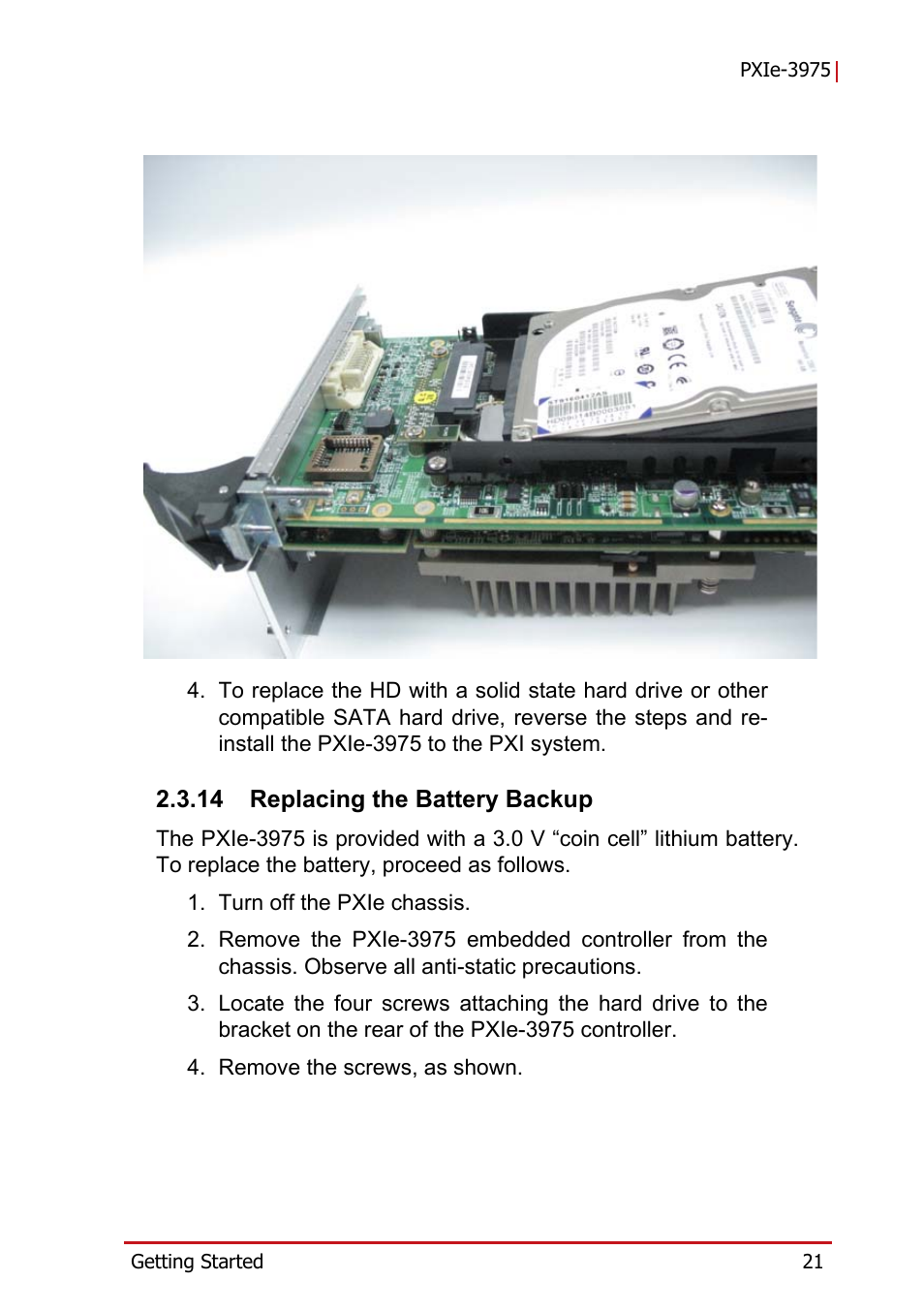 14 replacing the battery backup, Replacing the battery backup | ADLINK PXIe-3975 User Manual | Page 33 / 72