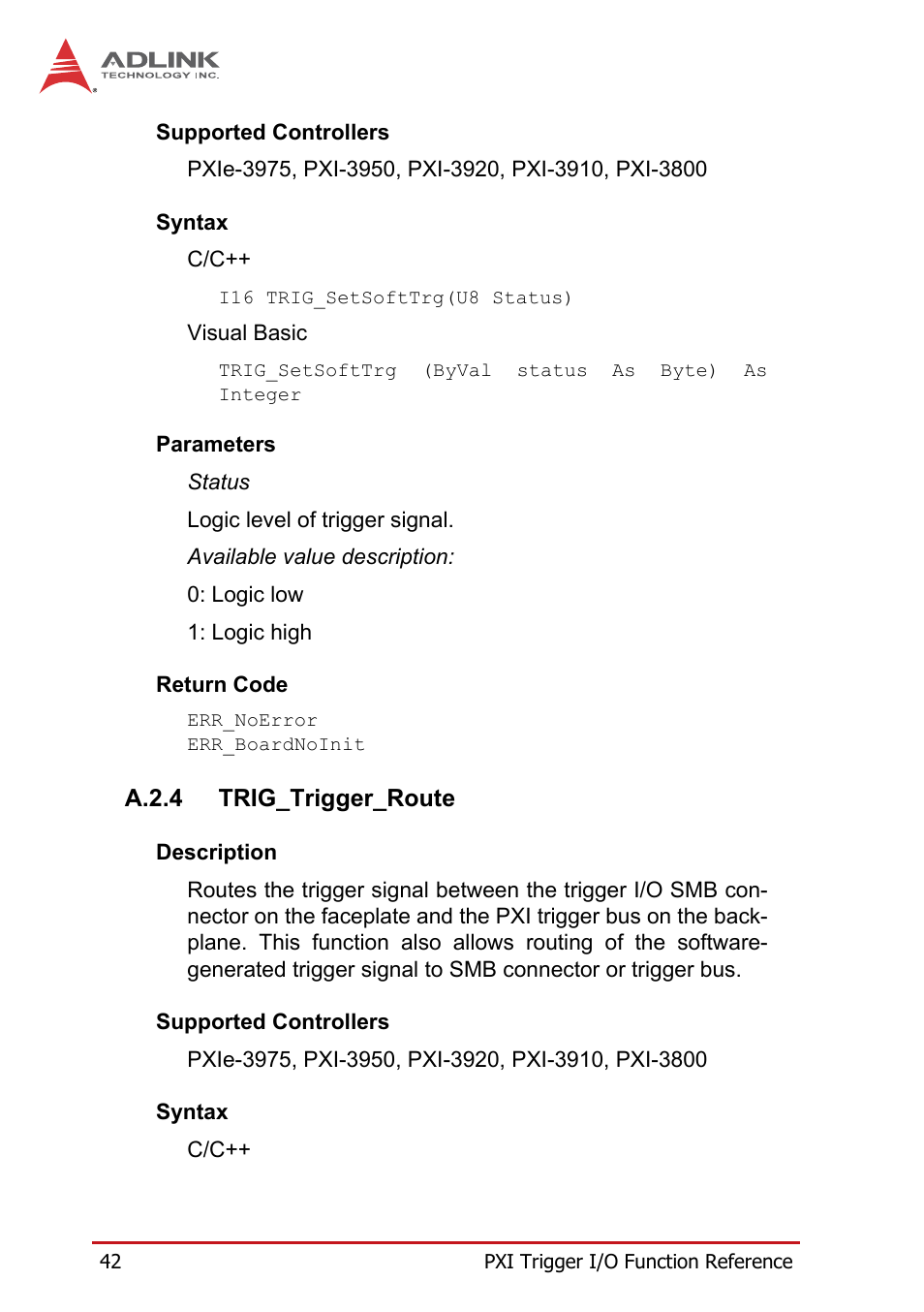 A.2.4 trig_trigger_route, A.2.4, Trig_trigger_route | ADLINK PXIe-3975 User Manual | Page 54 / 72