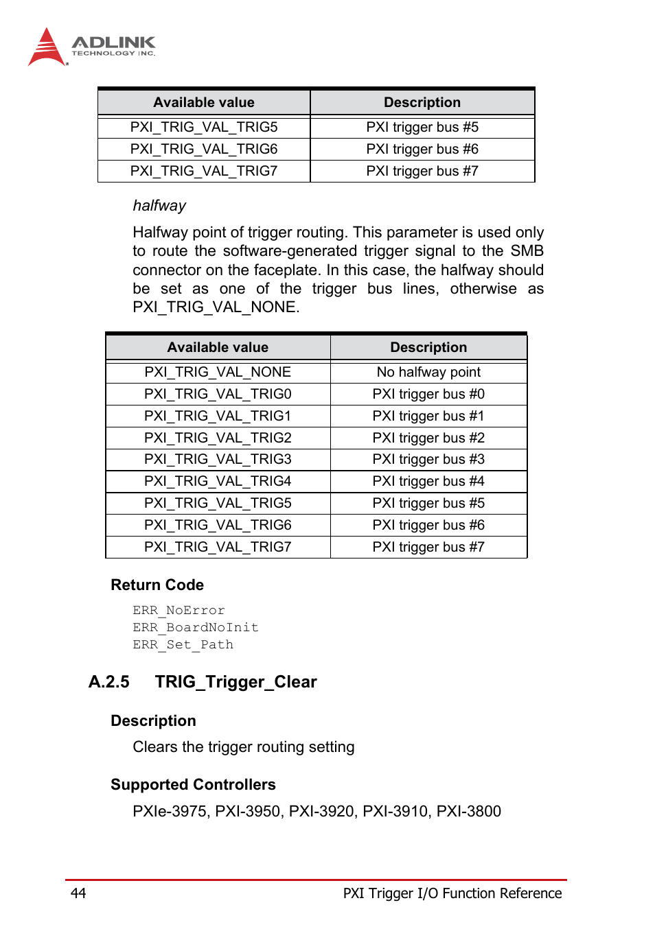 A.2.5 trig_trigger_clear, A.2.5, Trig_trigger_clear | ADLINK PXIe-3975 User Manual | Page 56 / 72