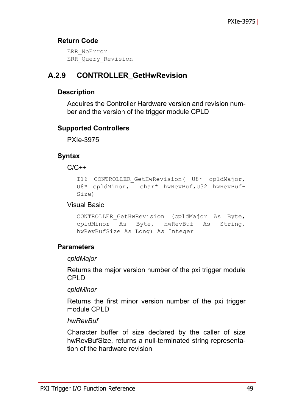 A.2.9 controller_gethwrevision, A.2.9, Controller_gethwrevision | ADLINK PXIe-3975 User Manual | Page 61 / 72