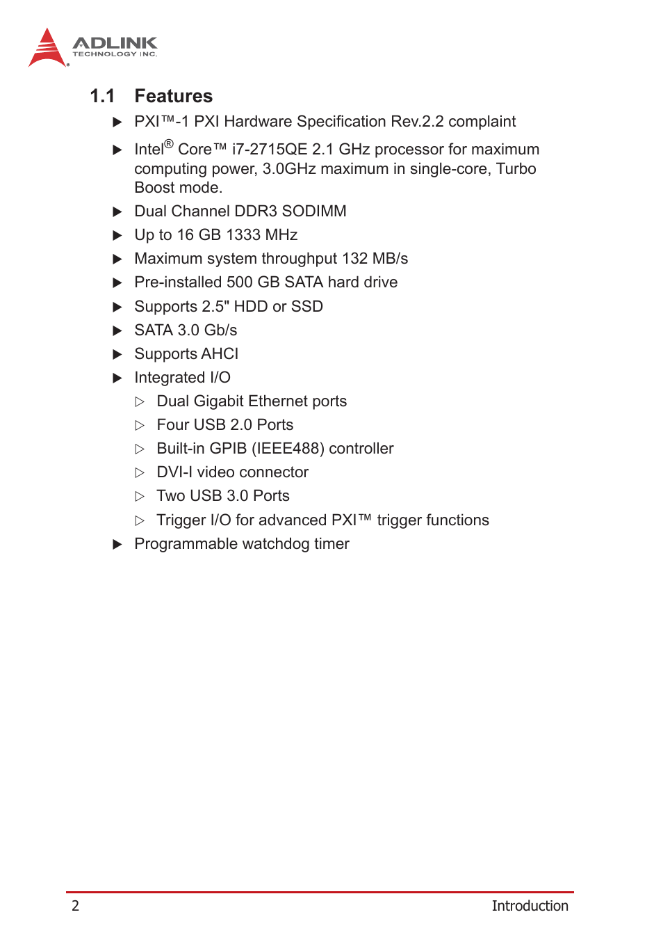 1 features, Features | ADLINK PXI-3980 User Manual | Page 14 / 70