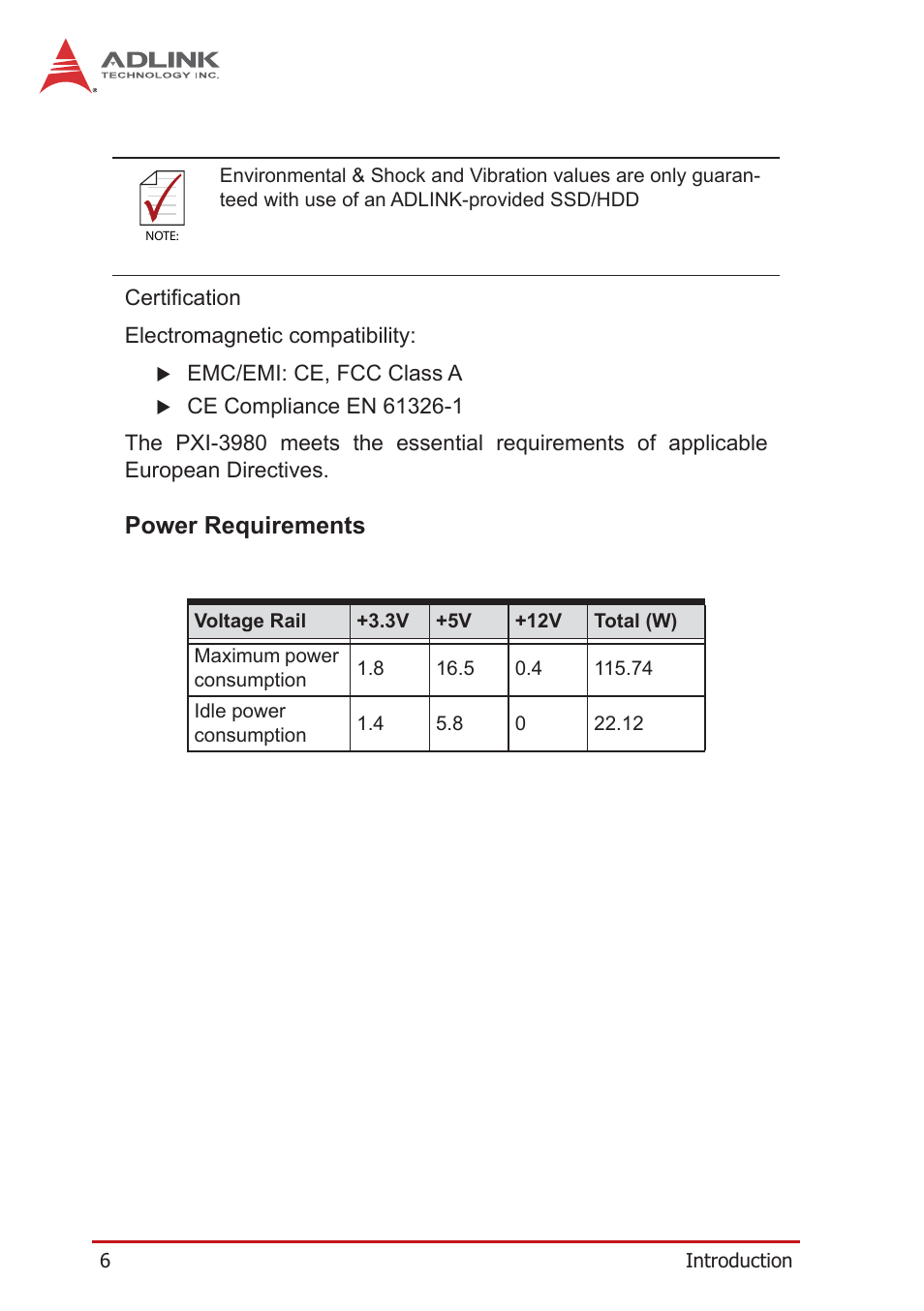 Power requirements | ADLINK PXI-3980 User Manual | Page 18 / 70