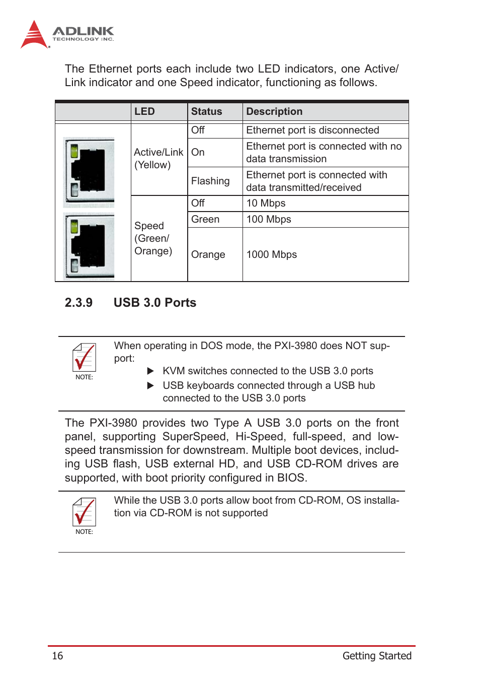 9 usb 3.0 ports, Usb 3.0 ports | ADLINK PXI-3980 User Manual | Page 28 / 70
