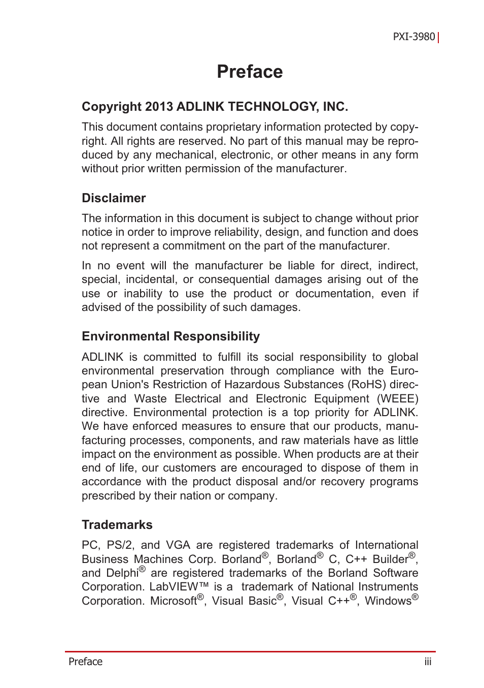 Preface | ADLINK PXI-3980 User Manual | Page 3 / 70