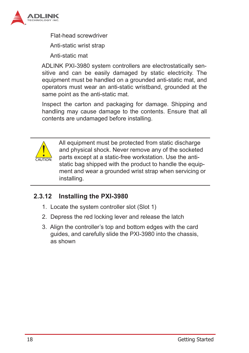 12 installing the pxi-3980, Installing the pxi-3980 | ADLINK PXI-3980 User Manual | Page 30 / 70