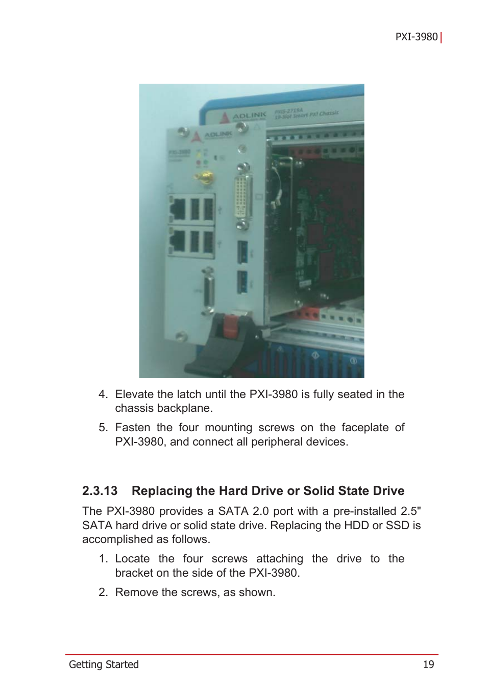 13 replacing the hard drive or solid state drive, Replacing the hard drive or solid state drive | ADLINK PXI-3980 User Manual | Page 31 / 70