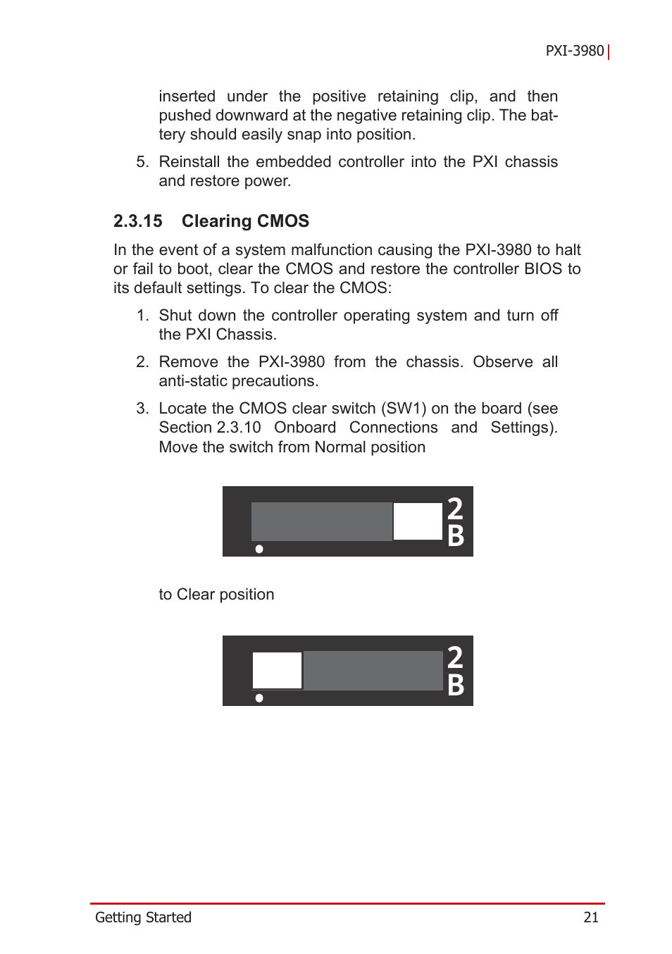 15 clearing cmos, Clearing cmos, 2b 2 b | ADLINK PXI-3980 User Manual | Page 33 / 70