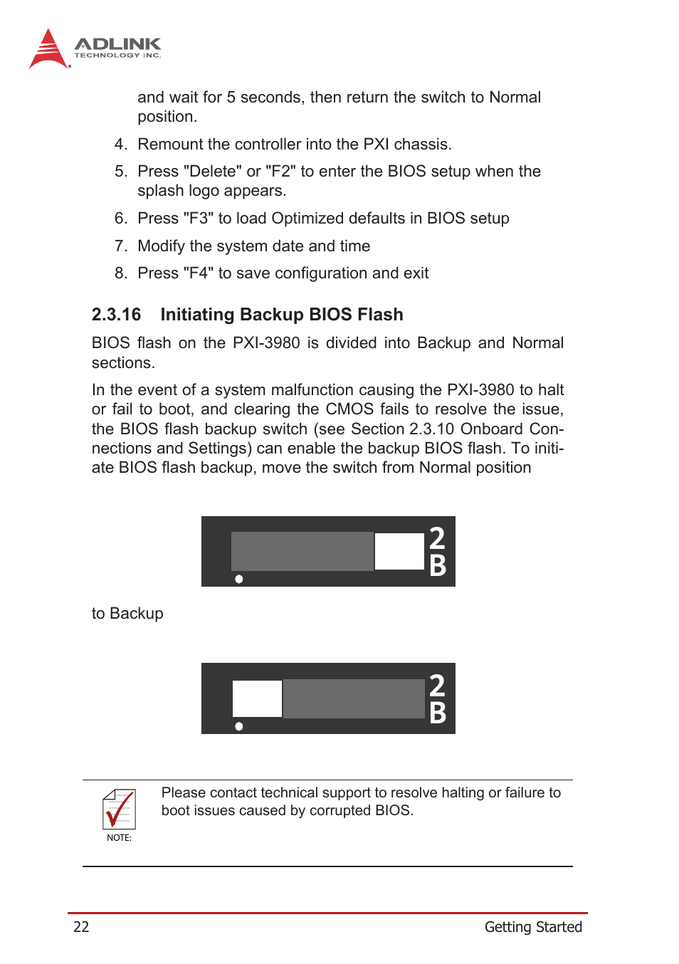 16 initiating backup bios flash, Initiating backup bios flash, 2b 2 b | ADLINK PXI-3980 User Manual | Page 34 / 70