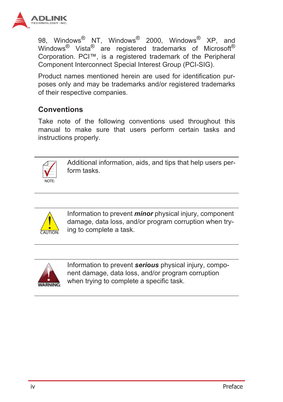 Conventions | ADLINK PXI-3980 User Manual | Page 4 / 70