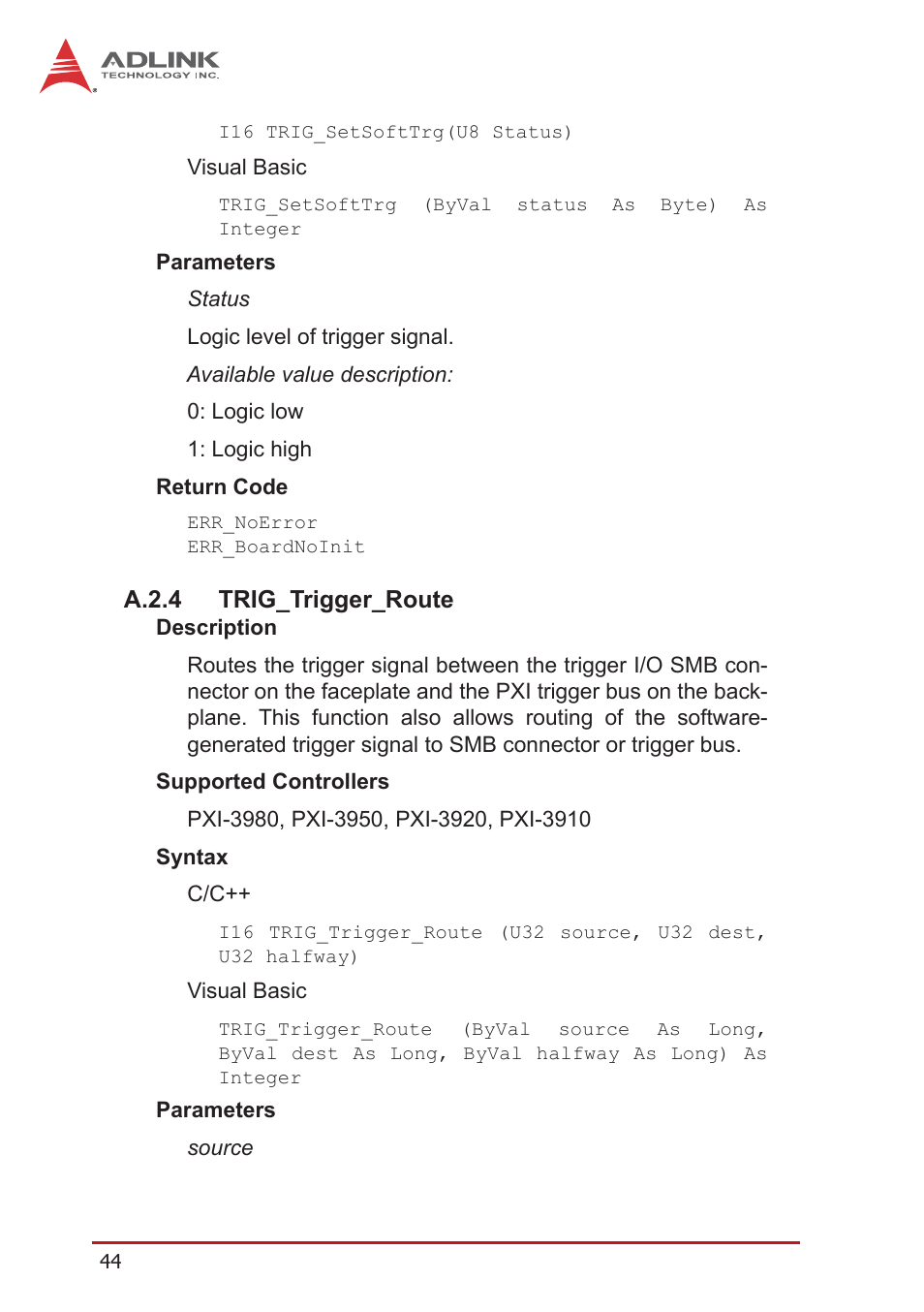 A.2.4 trig_trigger_route, A.2.4, Trig_trigger_route | ADLINK PXI-3980 User Manual | Page 56 / 70