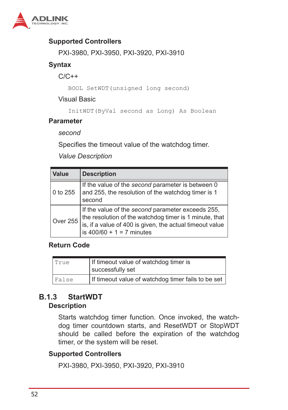 B.1.3 startwdt, B.1.3, Startwdt | ADLINK PXI-3980 User Manual | Page 64 / 70