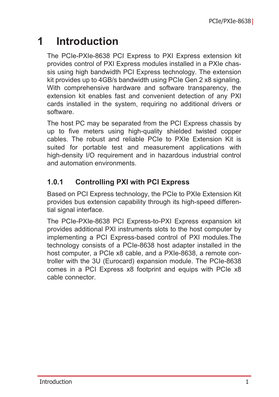 1 introduction, 1 controlling pxi with pci express, Controlling pxi with pci express | 1introduction | ADLINK PCIe-PXIe-8638 User Manual | Page 11 / 32