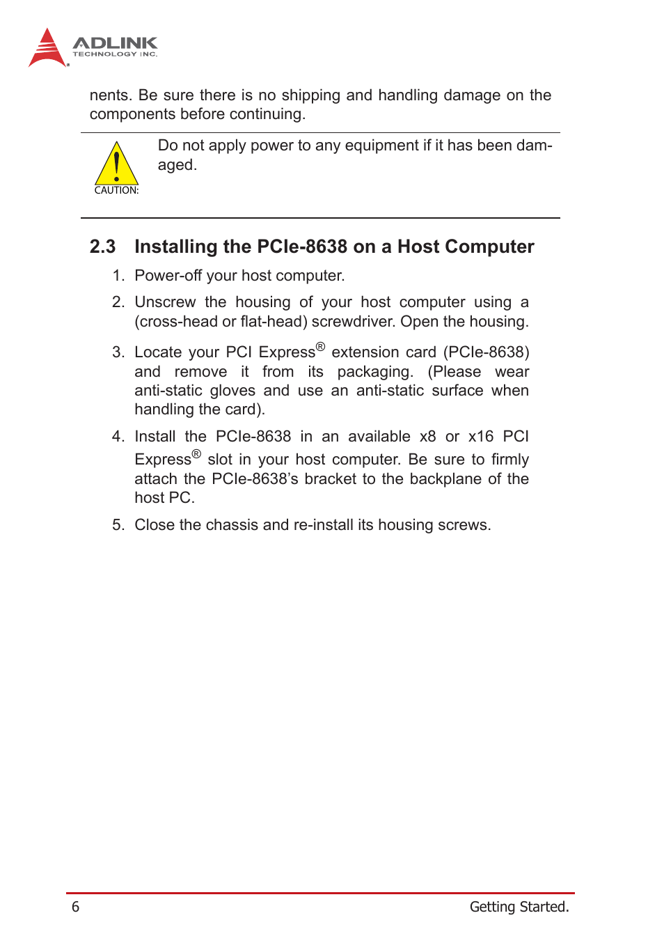 3 installing the pcie-8638 on a host computer, Installing the pcie-8638 on a host computer | ADLINK PCIe-PXIe-8638 User Manual | Page 16 / 32