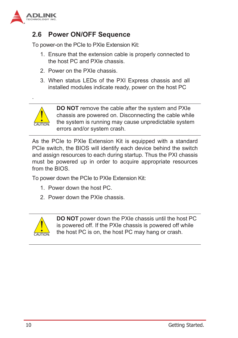 6 power on/off sequence, Power on/off sequence | ADLINK PCIe-PXIe-8638 User Manual | Page 20 / 32
