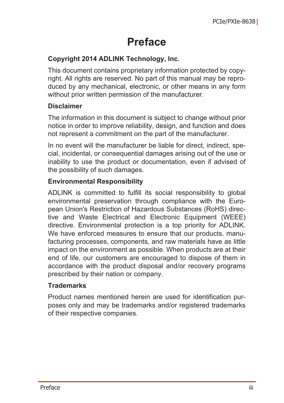 Preface | ADLINK PCIe-PXIe-8638 User Manual | Page 3 / 32