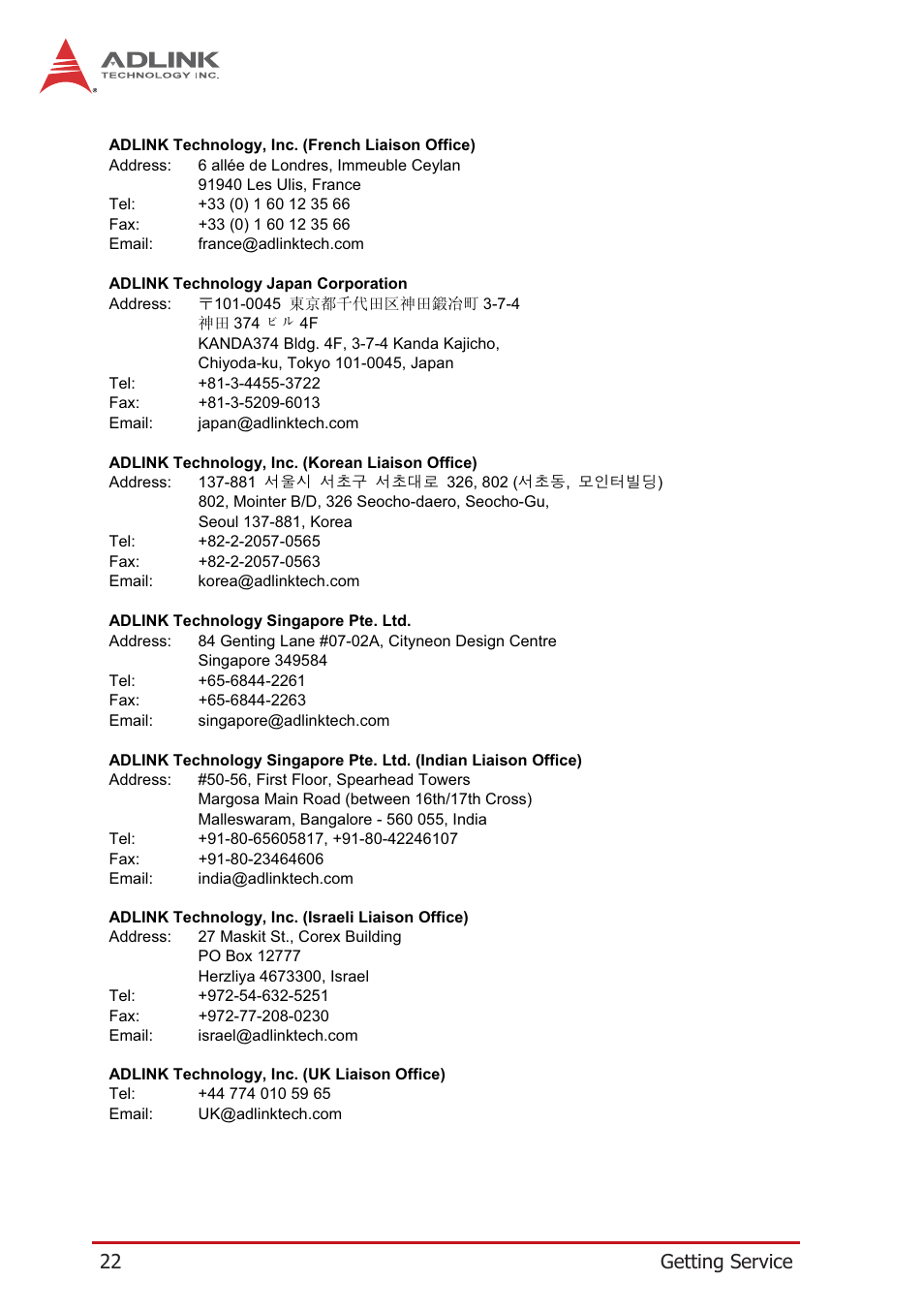 22 getting service | ADLINK PCIe-PXIe-8638 User Manual | Page 32 / 32