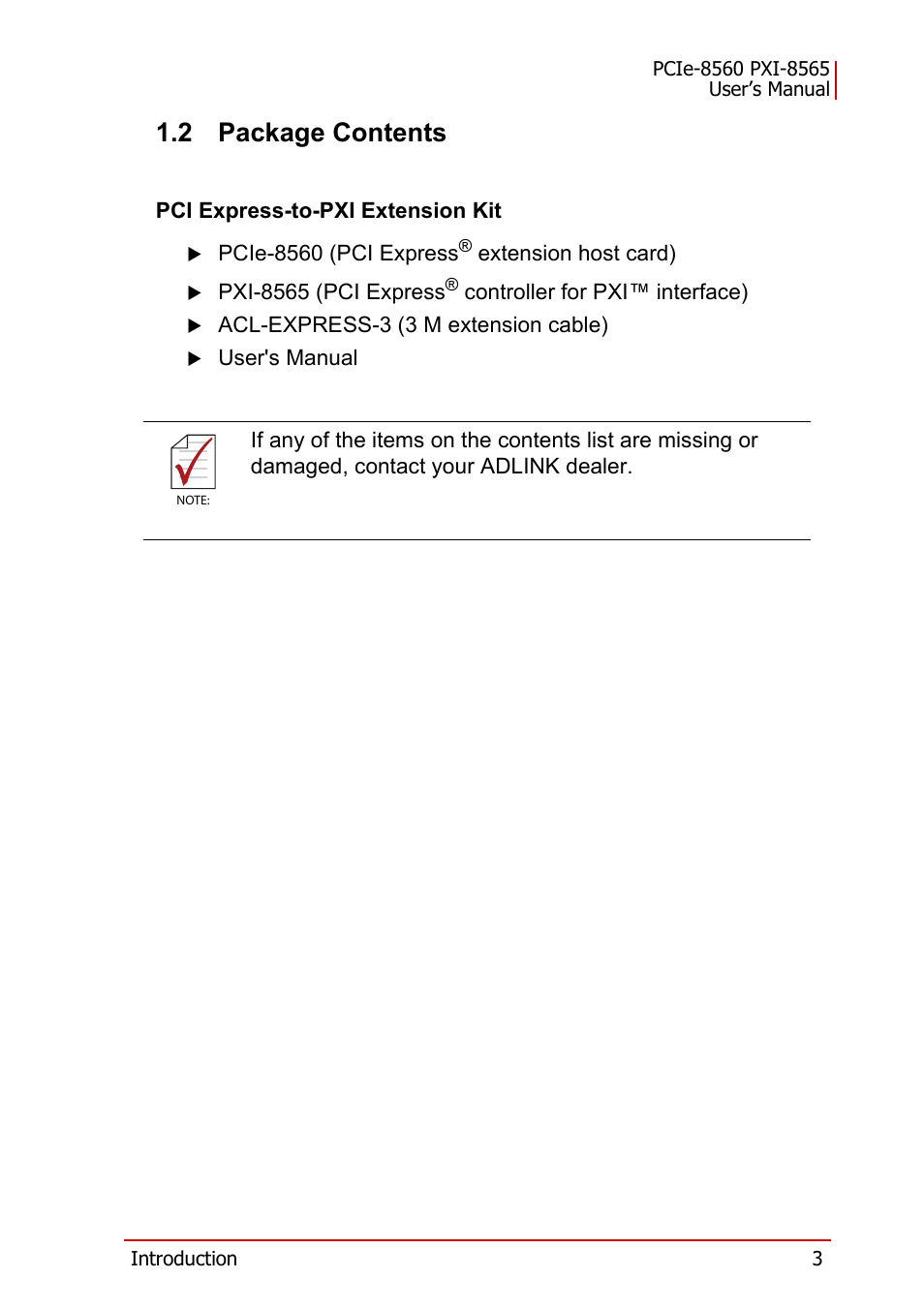 2 package contents, Package contents | ADLINK PXI-8565 User Manual | Page 17 / 46