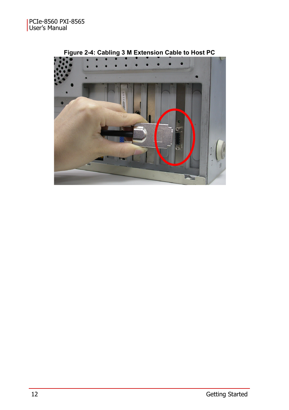 Figure 2-4: cabling 3 m extension cable to host pc | ADLINK PXI-8565 User Manual | Page 26 / 46