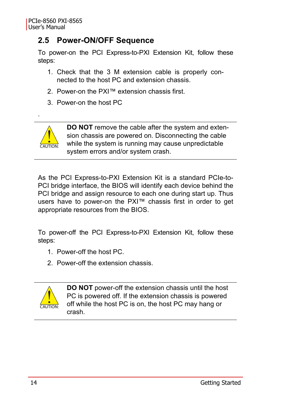 5 power-on/off sequence, Power-on/off sequence | ADLINK PXI-8565 User Manual | Page 28 / 46