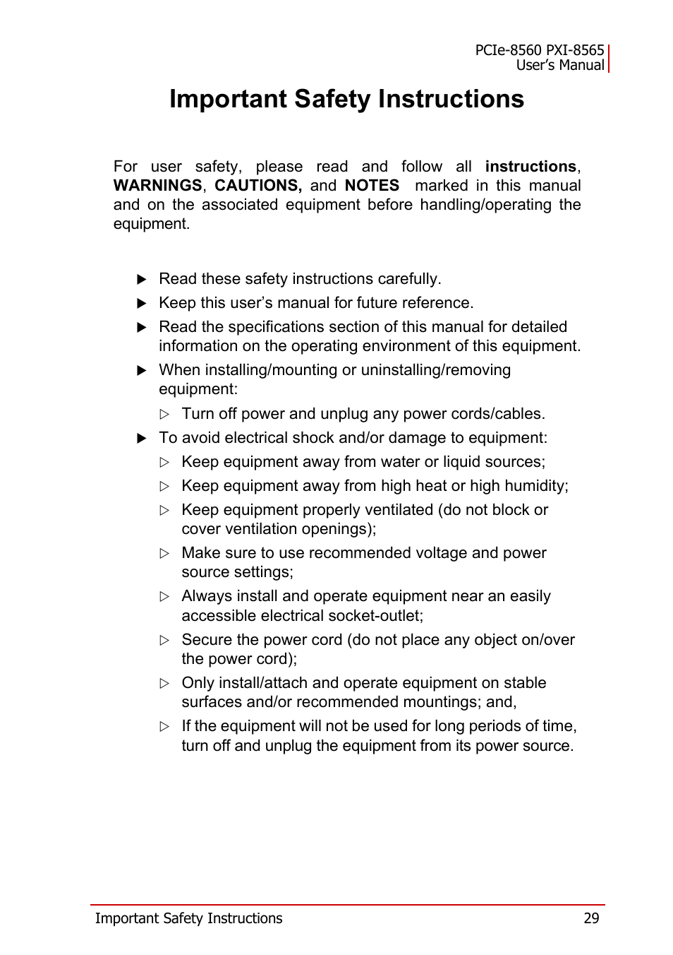 Important safety instructions | ADLINK PXI-8565 User Manual | Page 43 / 46