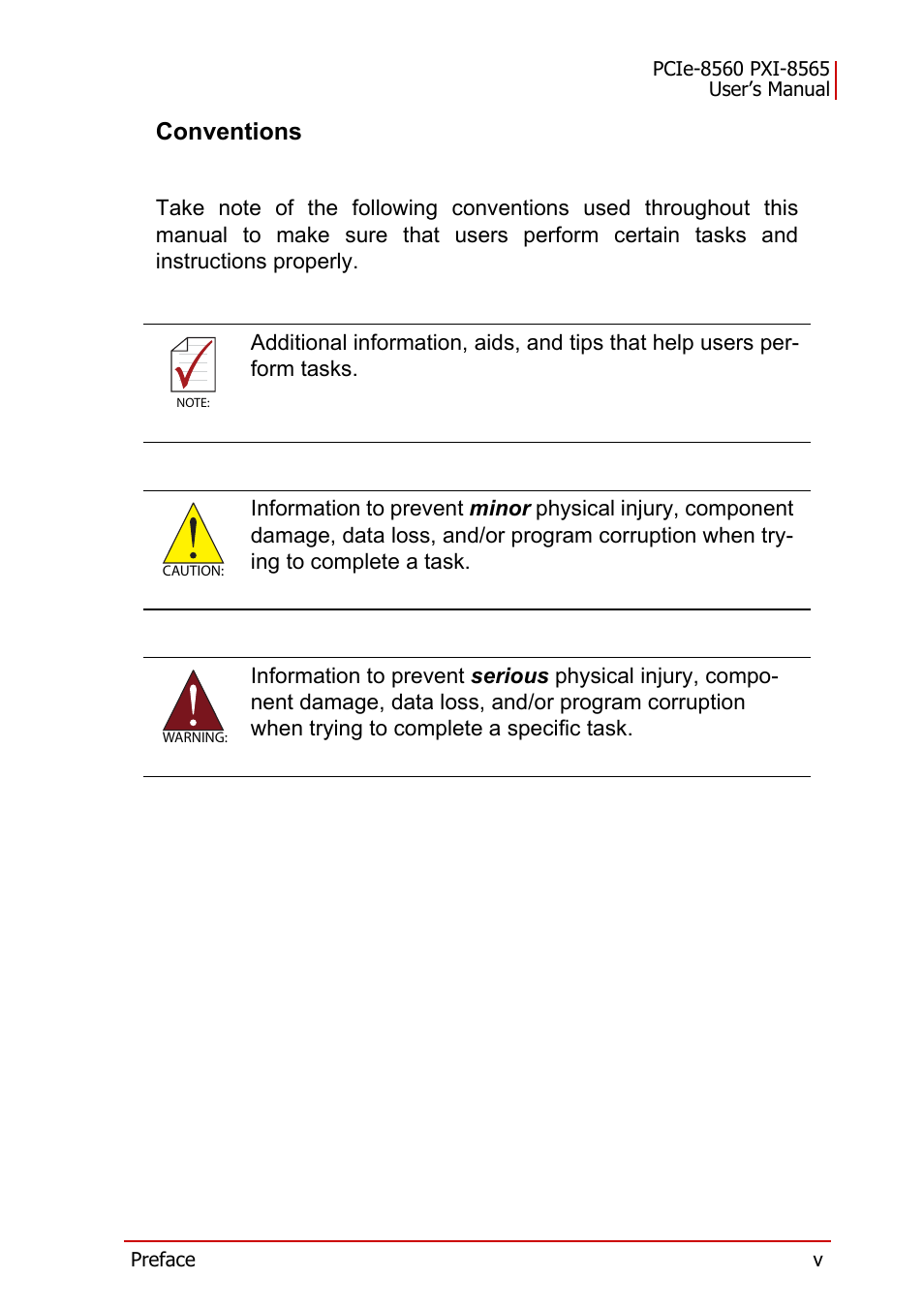 Conventions | ADLINK PXI-8565 User Manual | Page 5 / 46