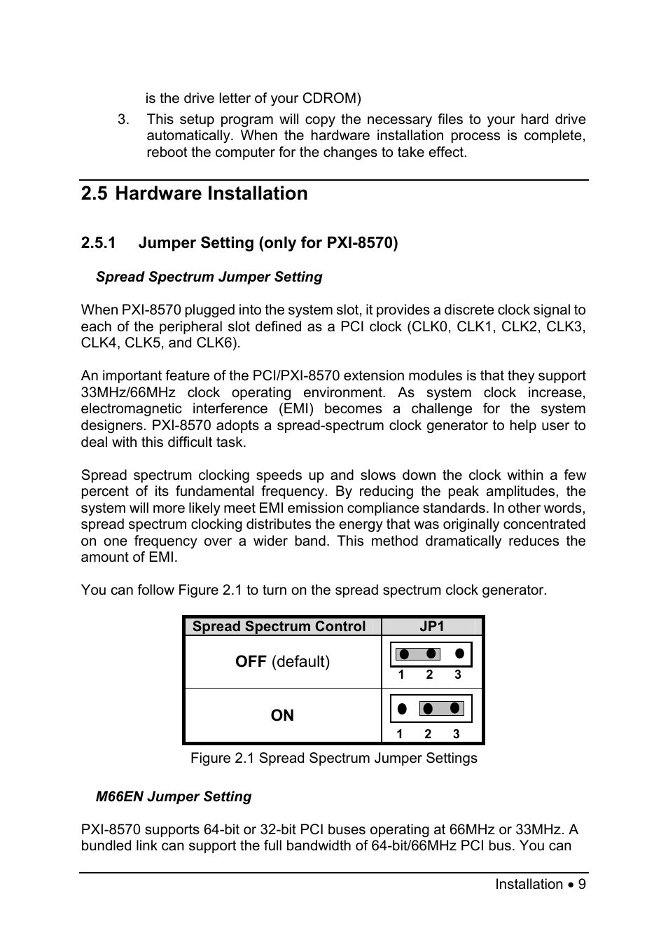 5 hardware installation, Off (default) | ADLINK PXI-8570 User Manual | Page 13 / 23