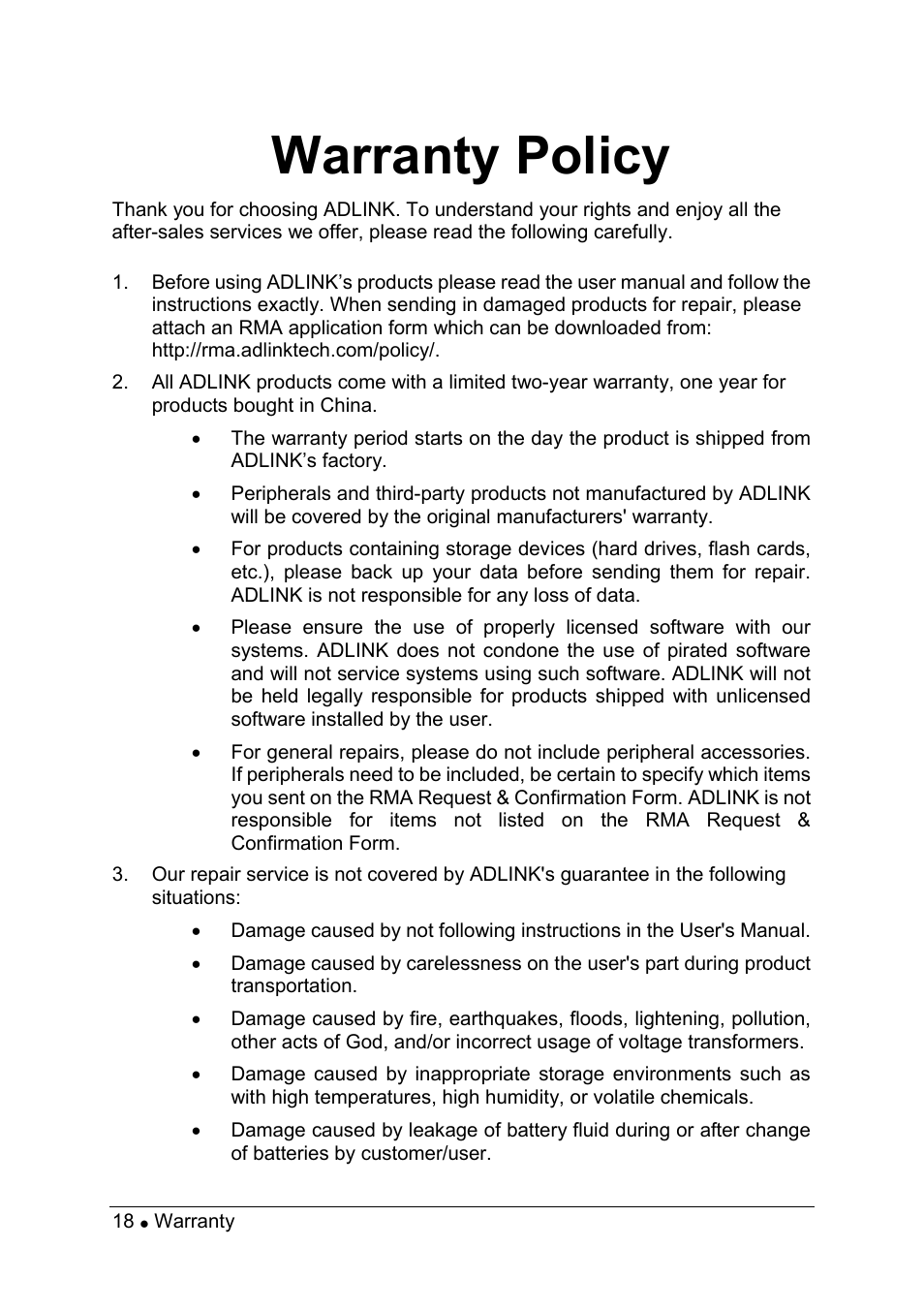 Warranty policy | ADLINK PXI-8570 User Manual | Page 22 / 23