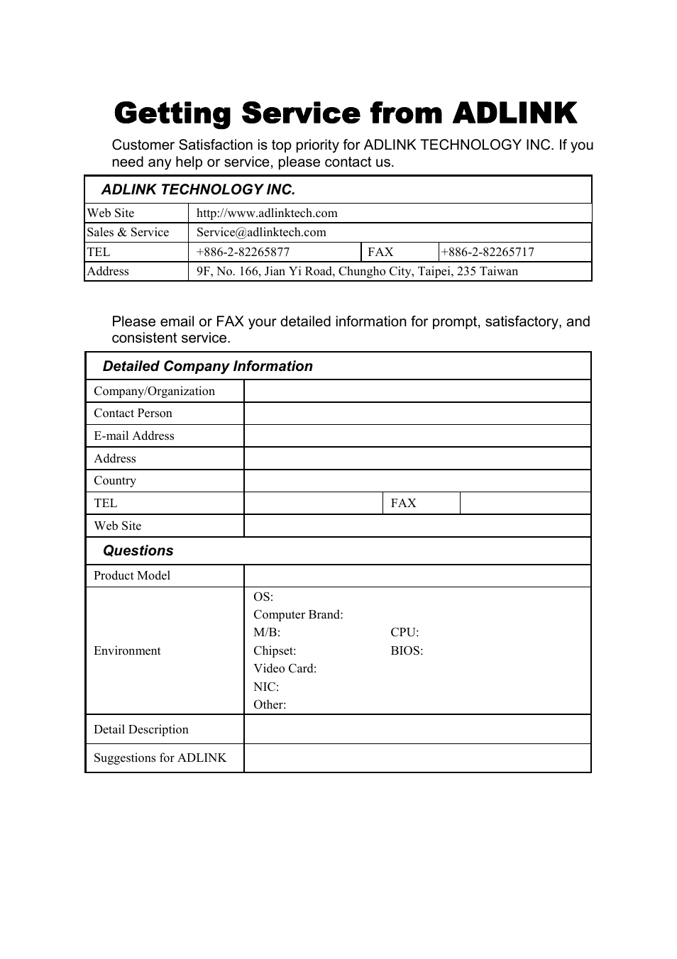 Getting service from adlink | ADLINK PXI-8570 User Manual | Page 4 / 23