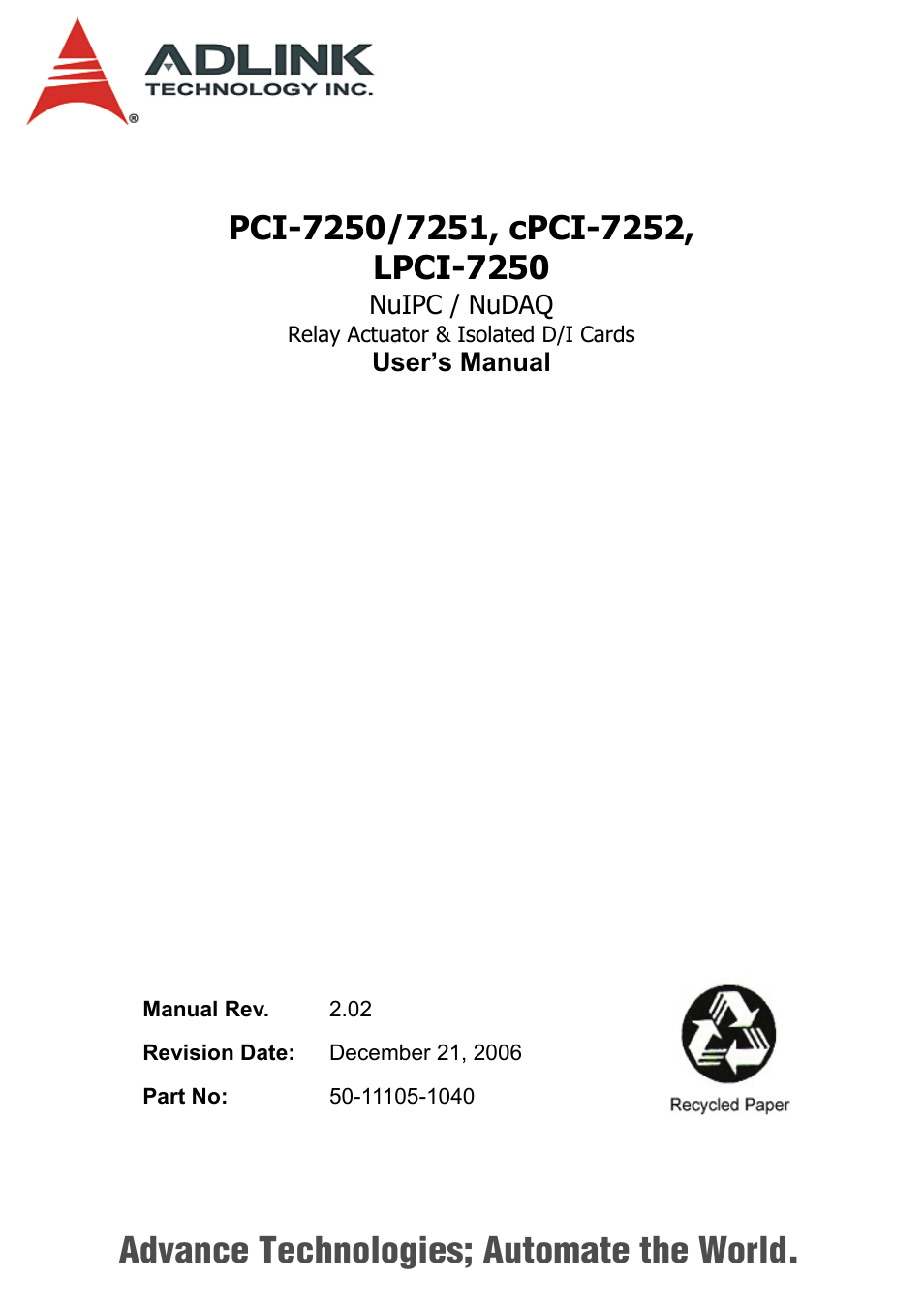 ADLINK cPCI-7252 User Manual | 56 pages