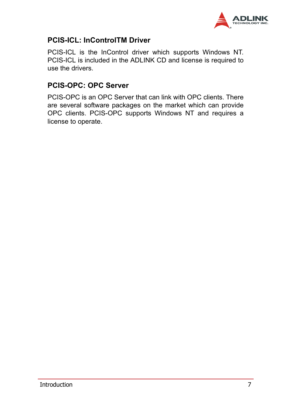 Pcis-icl: incontroltm driver, Pcis-opc: opc server, Pcis-icl: incontroltm driver pcis-opc: opc server | ADLINK cPCI-7252 User Manual | Page 17 / 56
