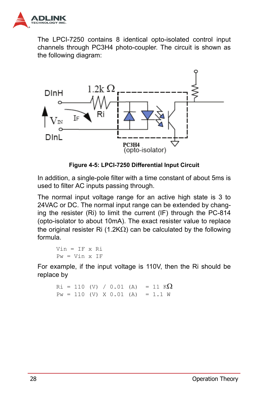 Figure 4-5: lpci-7250 differential input circuit | ADLINK cPCI-7252 User Manual | Page 38 / 56