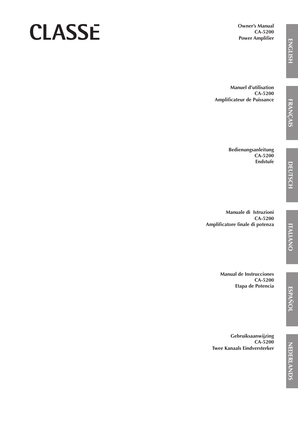 Classe Audio CA-5200 User Manual | 136 pages