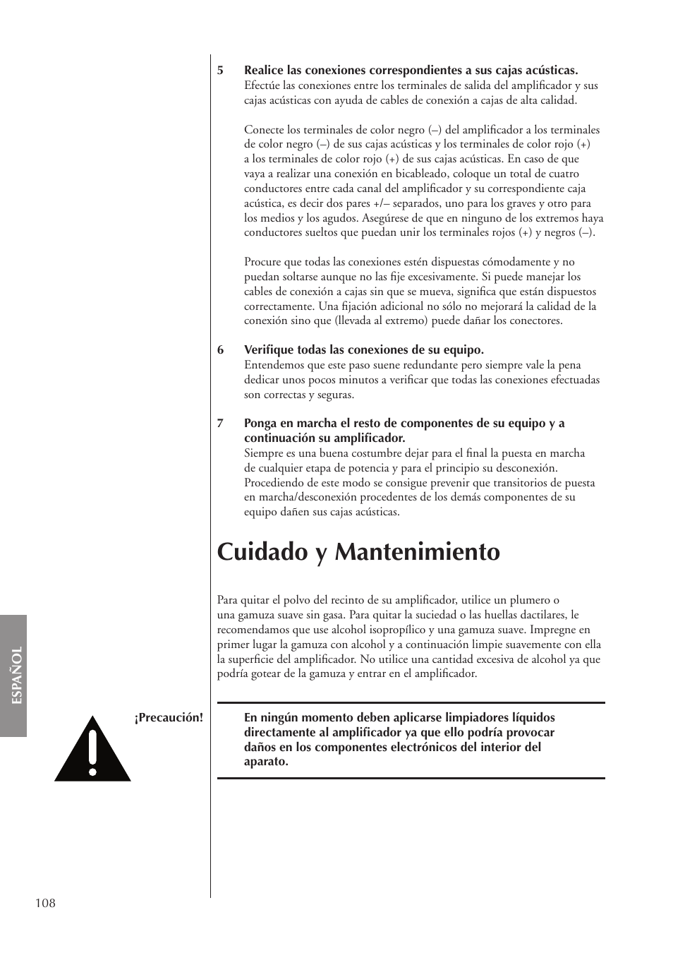 Cuidado y mantenimiento | Classe Audio CA-5200 User Manual | Page 108 / 136