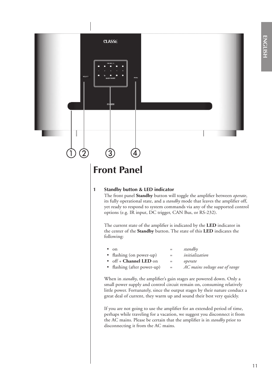 Front panel | Classe Audio CA-5200 User Manual | Page 11 / 136