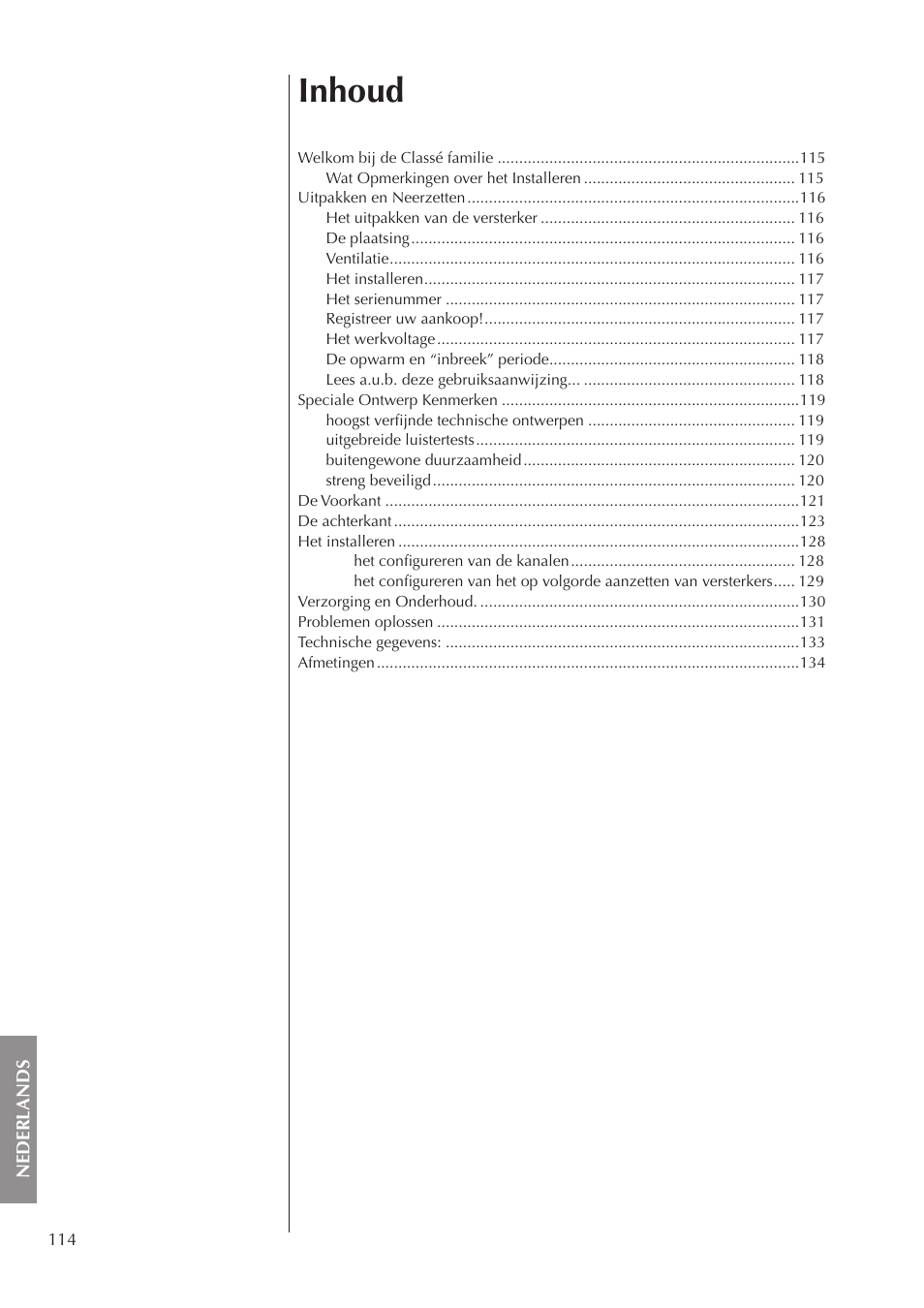 Inhoud | Classe Audio CA-5200 User Manual | Page 114 / 136