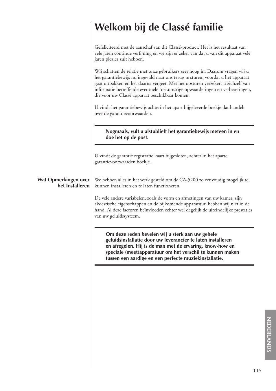 Welkom bij de classé familie | Classe Audio CA-5200 User Manual | Page 115 / 136