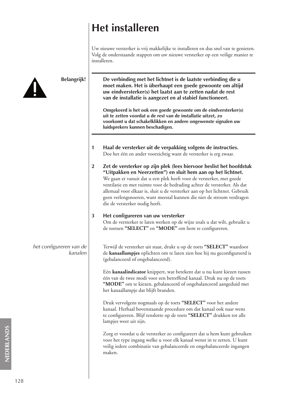 Het installeren | Classe Audio CA-5200 User Manual | Page 128 / 136