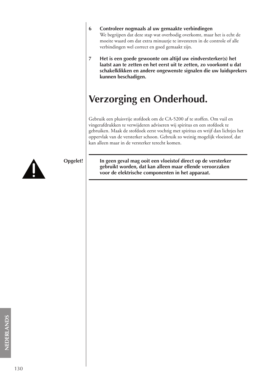 Verzorging en onderhoud | Classe Audio CA-5200 User Manual | Page 130 / 136