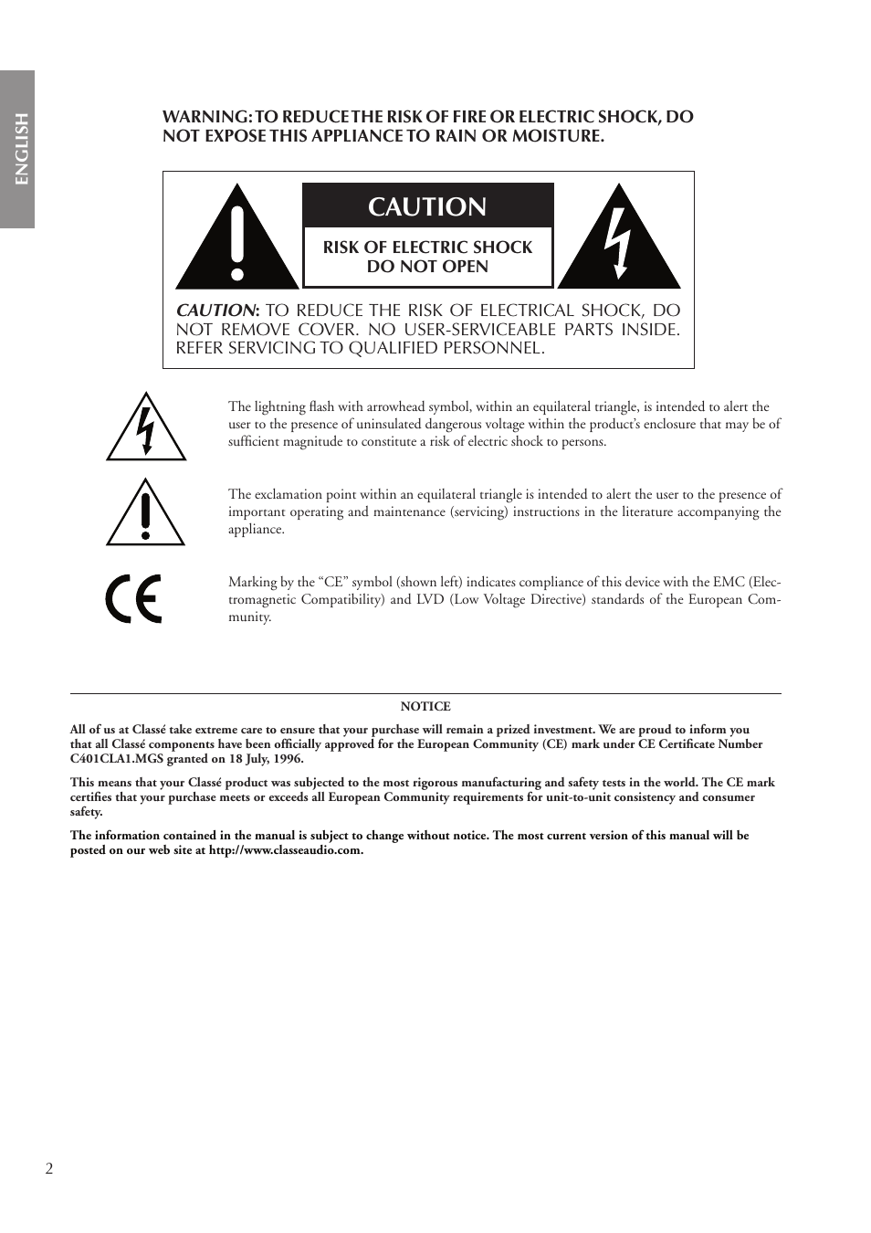 Caution | Classe Audio CA-5200 User Manual | Page 2 / 136