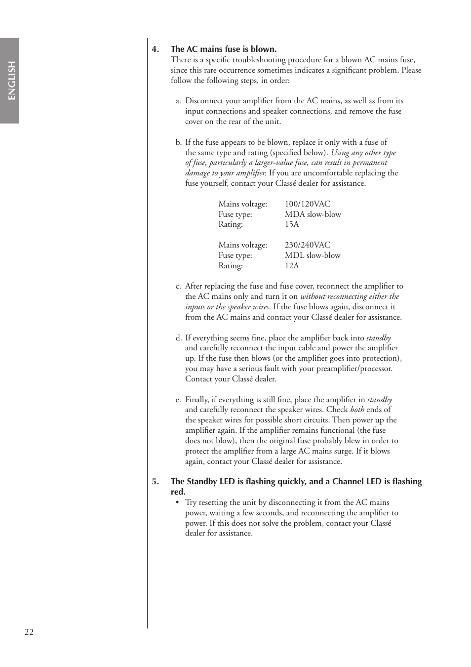 Classe Audio CA-5200 User Manual | Page 22 / 136